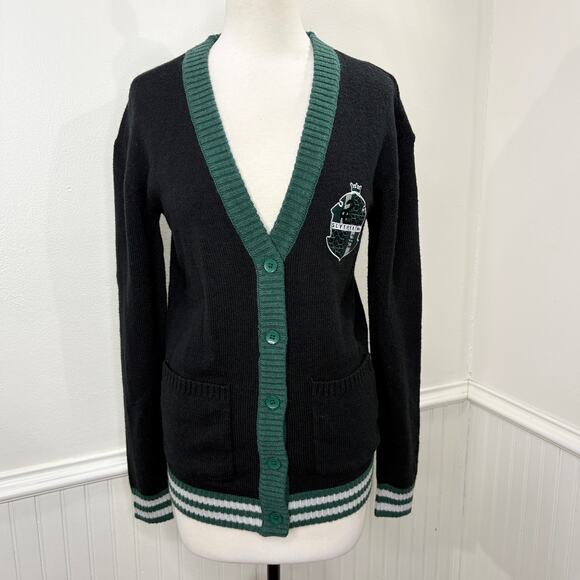 Harry Potter Womens Size XS Slytherin Cardigan Sweater V-Neck Varsity Academia - Picture 1 of 15